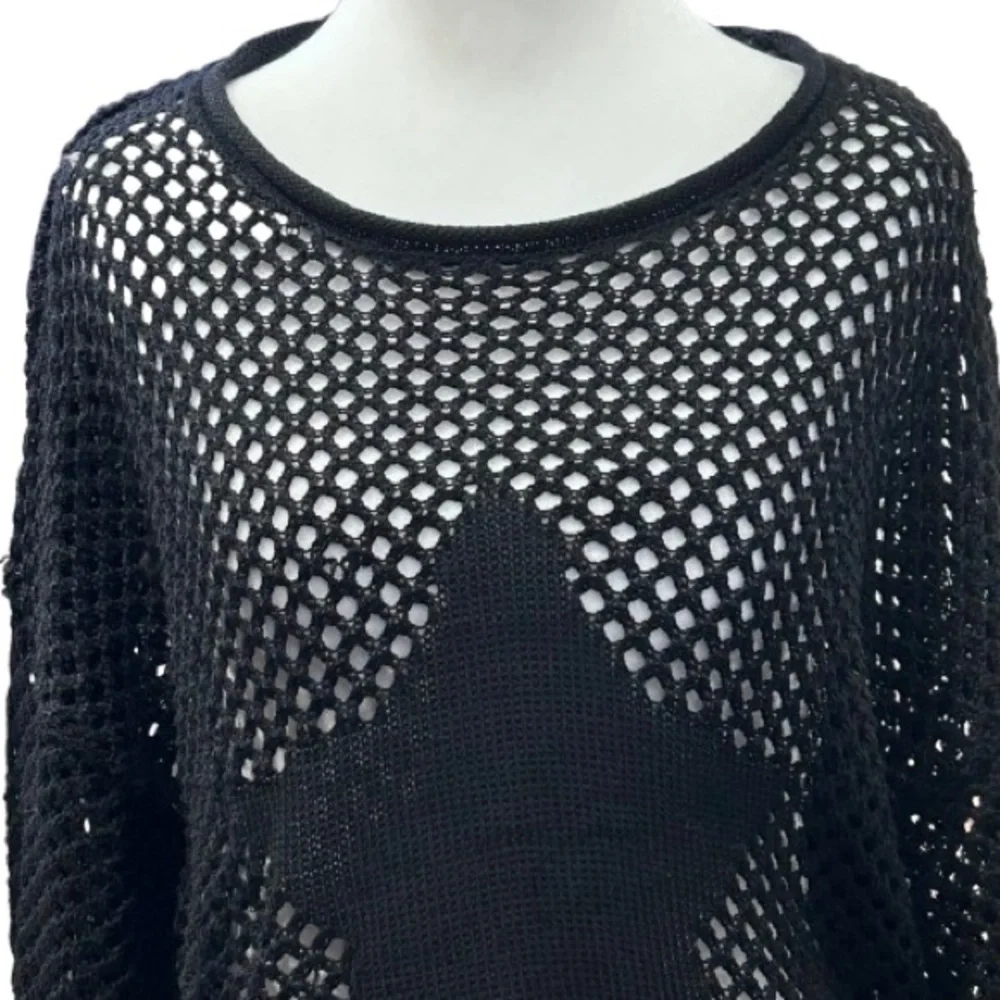 Rue21 90s Y2K Goth Open Knit Star Sweater Crochet Fishnet Top Whimsigoth Size L - Picture 2 of 7